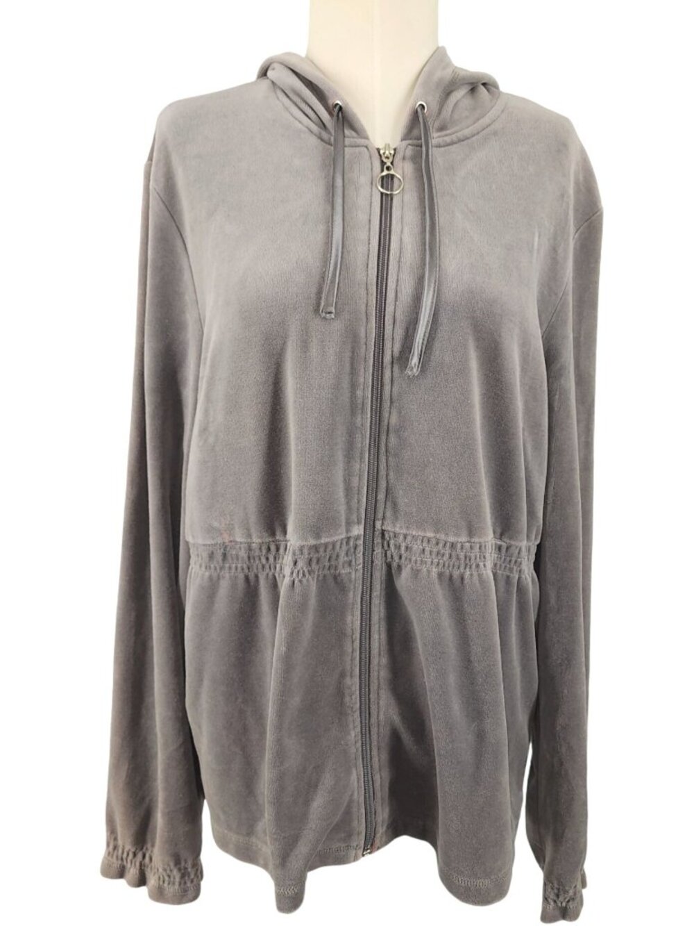 Women's Robert Louis Grey Velvet Velour Zip Up Hoodie Jacket Medium